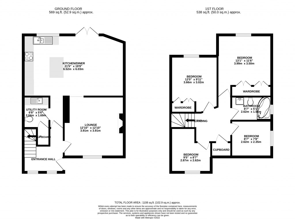 Floorplans For Yonder Hill Cottages, Chard Junction, Somerset, TA20